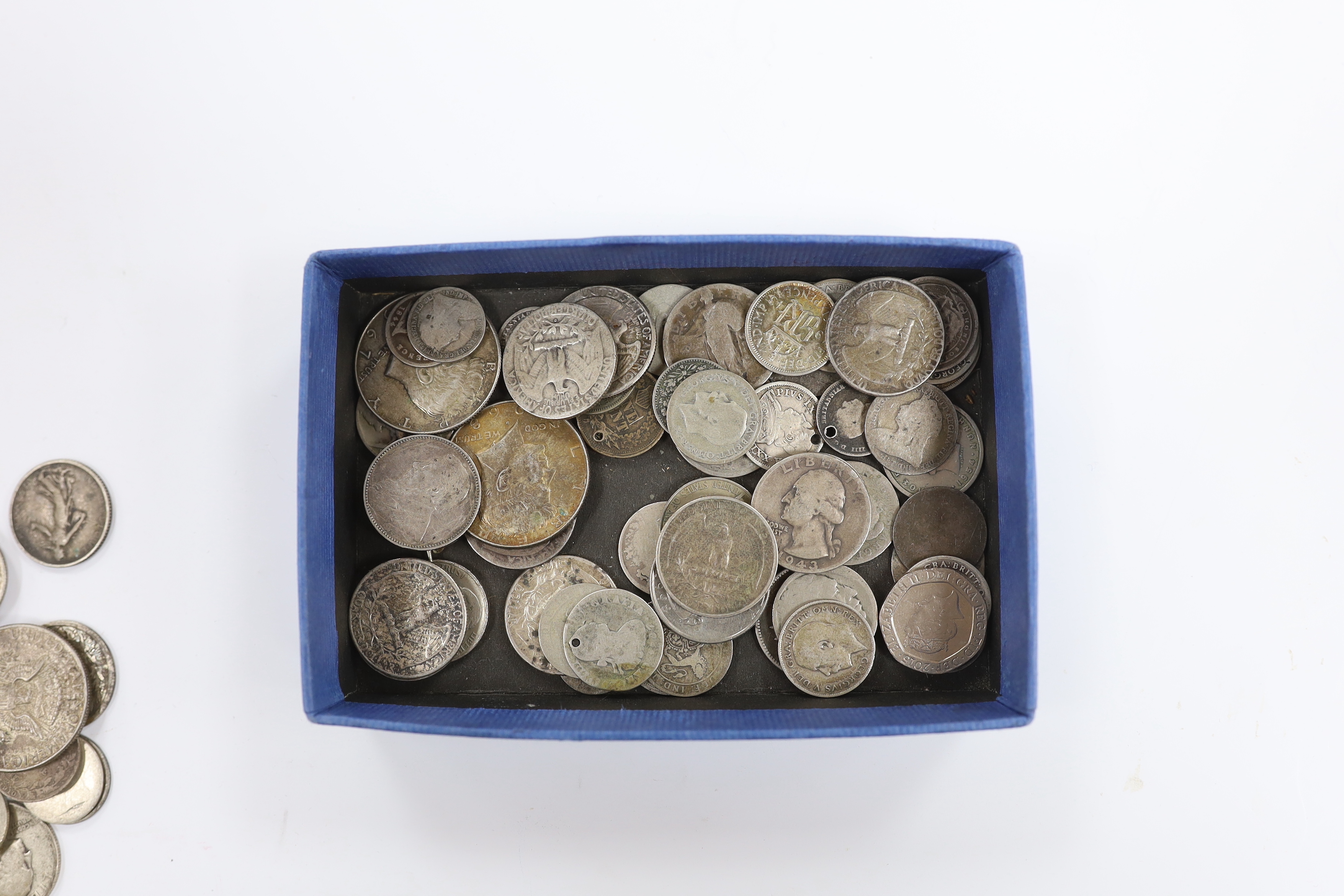 A collection of coins, mainly mid-20th century U.S. coins, some 19th century coins, including drilled Maundy money, etc.